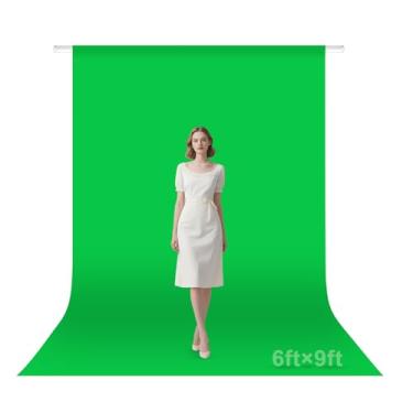 Imagem de Qoolfoto Pano de fundo de tela verde, 1,8 x 3,5 m para fotografia Chromakey Greenscreen folha de fundo para reunião de zoom, cortina de tecido de poliéster para estúdio de vídeo, festa, transmissão ao