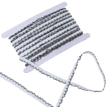 Imagem de GORGECRAFT Fita de acabamento de renda elástica branca de 25 metros de 12 mm de largura Nylon pequena elástica com bordas de flor preta estreitas de crochê para decoração de cordões para costura de