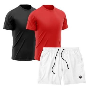 Imagem de Kit 2 Camisetas Dry Treino Fitness Academia + Short Bermuda Branco-Masculino