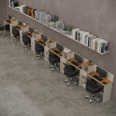 Imagem de Conjunto De Escritório Tech 6 Livreiro E 7 Mesas 90cm - Vian - Off White E Cedro Off White E Cedro