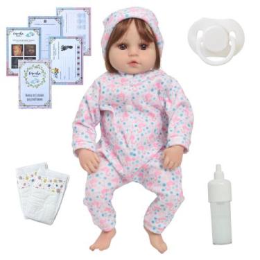Imagem de Bebe Reborn Boneca Fio a Fio 100% Silicone Cabelo Castanho - Cegonha R