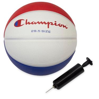 Imagem de Champion Basquete Downtown (75 cm, vermelho/branco/azul) - Capa de borracha durável com canais profundos para melhor controle, bexiga butílica anti-explosão, inclui bomba de bola, para jogos internos