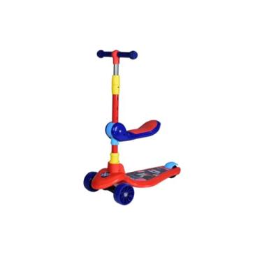 Imagem de Patinete Infantil 2 em 1 com Assento, Azul, 3 Rodas com LED, Guidão Ajustável, 93x26,5x63cm, para Crianças a partir de 2 Anos, Até 50kg