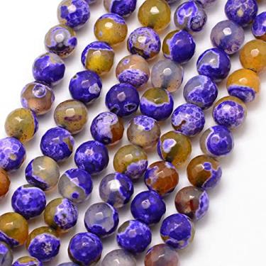 Imagem de KISSITTY 8 mm Azul Violeta Grau A Natural Fire Crackle Contas de Ágata Fios para Pulseiras, Brincos, Colares, Jóias, Pedras Preciosas, Espaçadores Redondos, Contas de Pedra de Cristal para Adultos
