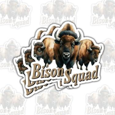 Imagem de 3 adesivos de esquadrão bisonte, adesivos de vinil de animais selvagens de grupo engraçado para laptop, caderno, diário, garrafa de água, para-choque de carro, presente para estudantes, adolescentes