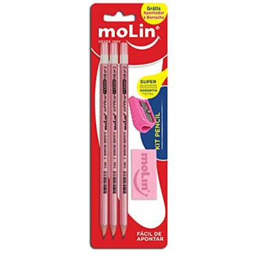 Imagem de Molin Kit Pencil Rose – Lápis, Borracha e Apontador – Blister com 5 Itens