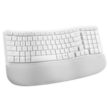 Imagem de Nulea Teclado ergonômico sem fio RT08 Wave Keys com apoio de palma acolchoado, teclado de computador USB Ergo de 2,4 GHz, digitação natural confortável, para laptop, Mac, Windows rosa claro
