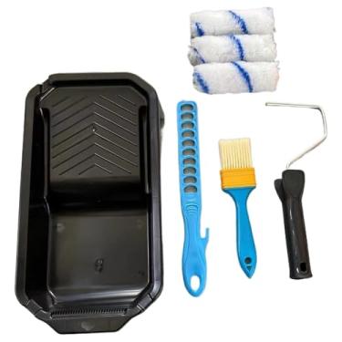 Imagem de Kit de rolo de pintura pequeno de 7 peças, mini pincel de pintura de rolo de 10 cm com espuma especial de borda embutida, rolos de microfibra e bandeja de tinta versátil para pintar paredes, gabinete