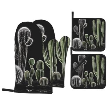 Imagem de Conjunto de luvas de cozinha estampadas com suportes de tampa, luvas de forno resistentes ao calor para manusear panelas quentes, grelhar, churrascos, kit de 4 peças.