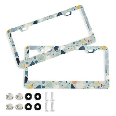 Imagem de Wassud Moldura colorida para placa de licença de piso de terraço com parafusos, 2 molduras decorativas de alumínio para carro, acessórios de carro de aço inoxidável para mulheres e homens