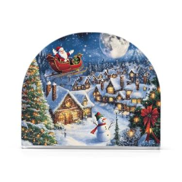 Imagem de Qilmy Suporte de guardanapo de cena noturna de Natal para mesas, porta-guardanapos de papel de placa acrílica elegante, dispensador de papel de seda independente moderno para sala de jantar, sala de