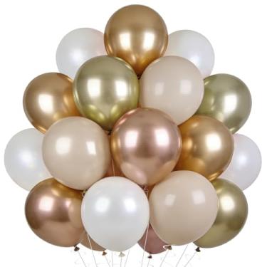 Imagem de Champagne Gold and White Balloons, 50Pcs 12 Inch Pearl White Sand Gold Metallic Balloons Wedding Beige Cream Latex Balloon for Boho Bridal Shower Birthday Bachelorette Engagement Party Decor