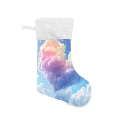 Imagem de xigua Meia de Natal de nuvem de coração colorida personalizada grande meia de doces presente para pendurar meias de Natal para decoração de festa de férias em família, decoração de lareira