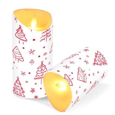 Imagem de Blueangle Pacote com 2 velas de árvore de Natal sem chama com controle remoto e temporizador, velas LED cintilantes (7,6 cm x 9,9 cm) para decoração de casa, casamento, acampamento (407)