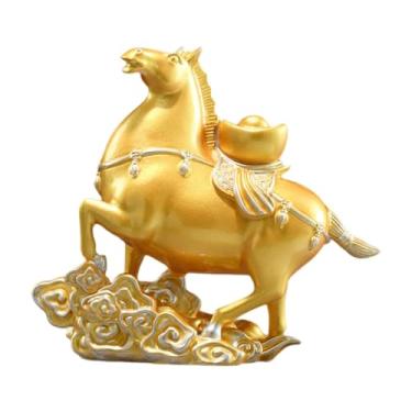 Imagem de Bothyi Estatueta de Cavalo, Estatueta Chinesa de Feng Shui, Acabamento Fino, Escultura de Animal em Resina para Decoração de Mesa, Pátio e Lareira, Ouro