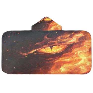 Imagem de Burbuja Fire Eyes Toalha de banho com capuz para crianças, toalha de praia de pelúcia macia absorvente para chá de meninas e meninos 3-10 anos, 61 x 127 cm