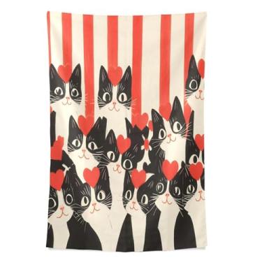 Imagem de STAYTOP Tapeçaria de parede de gato fofo para decoração de casa, decoração de dormitório, sala de estar, quarto, tapete de parede (90 × 60 pol)