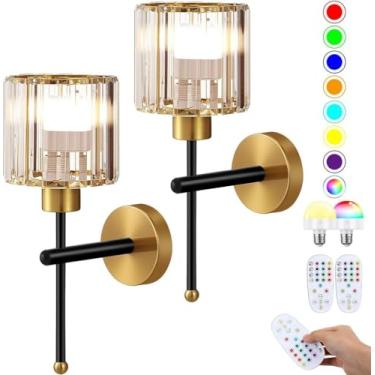 Imagem de Luminária de parede longa, curva e decorativa, LED, preta, linear, regulável com controle remoto, arandela redonda com 2 lâmpadas, estilo art déco, luminária de cabeceira, 3000K-6000K, 80cm