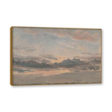 Imagem de Moldura de teca. Arte em tela romantismo estilo constável, (Um pôr do sol de estudo na nuvem), pintura de paisagem inglesa emoldurada, decoração de parede elegante para sala de estar escritório. 70 x