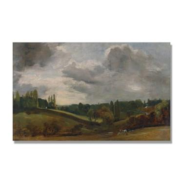 Imagem de Arte em tela de paisagem estilo Constable (paisagem 65), pintura romântica do campo inglês, decoração de parede texturizada com pincelada pesada. Tela de 40 x 64 cm - 15,8 x 25,1 pol
