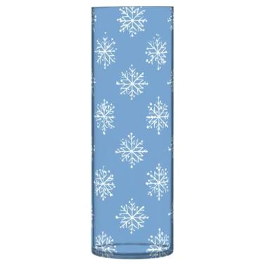 Imagem de CEBUGI Vaso cilíndrico de flocos de neve brancos, 10 x 30 cm, vaso cilíndrico para flores, vaso transparente inquebrável para decoração de casa de festa de casamento