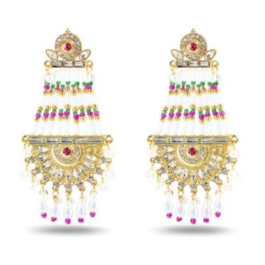 Imagem de Brincos de cristal Jianx para mulheres, joias elegantes com pingente de strass, aço inoxidável hipoalergênico, presente elegante (ouro, 1 par), one size fits all, Zinco, Strass Pérola de cristal