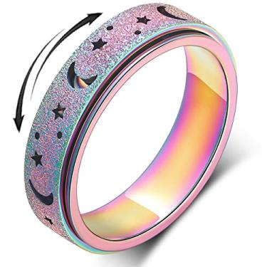 Imagem de Anel de ansiedade para mulheres, brinquedos fidget para adultos, anel giratório de aço inoxidável de 6 mm, anel de polegar masculino jateado arco-íris/preto/ouro/rosa/prata, tamanho 5/6/7/8/9/10/11,