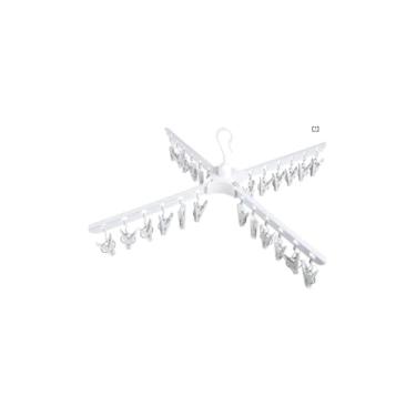 Imagem de Cabideiro Articulado com Braços Giratórios, 1,70m de Altura, Branco, Metal e Plástico, 3 Braços com Prendedores, Base Reforçada