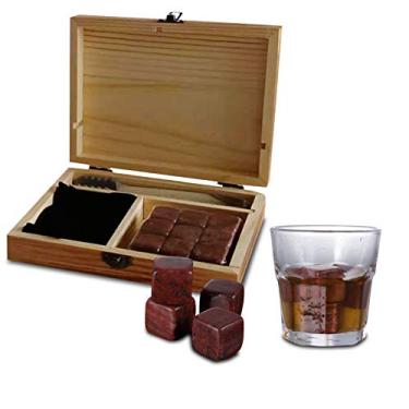 Imagem de Conjunto de 9 Pedras para Whiskey Resfriamento com Caixa Madeira e Pinça Reutilizáveis Cubos Resfriadores Bebidas Vinho