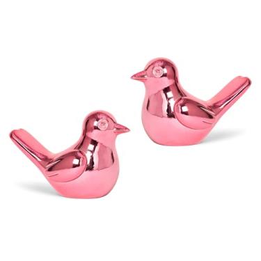 Imagem de Artconal Estátua de pássaro, pacote com 2 peças de 10 cm com detalhes em rosa brilhante, para decoração de mesa de centro e prateleira de escritório em casa