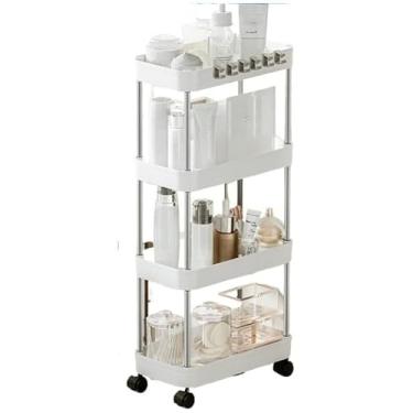 Imagem de Armário Carrinho Organizador Multiuso Com 4 Camadas Com Rodinhas Cozinha Banheiro Quarto Lavanderia(BRANCO,G)
