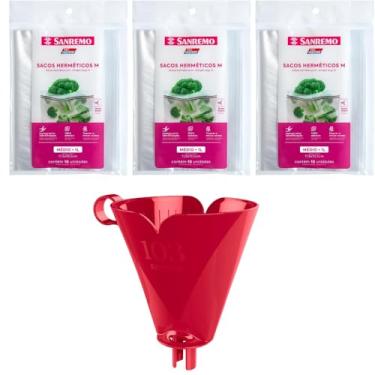 Imagem de Kit com 1 Suporte de Filtro de Café Vermelho 103 + 3 Saco Hermético Transparente 1 Litro