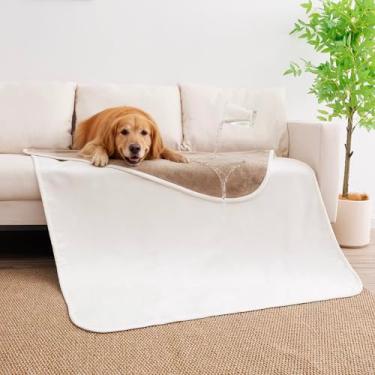 Imagem de Tuffeel Cobertor impermeável para cães grandes, à prova de vazamento, cobertores reversíveis para sofá-cama, protetor de móveis, lavável na máquina - 101,6 cm x 127 cm, bege + cáqui