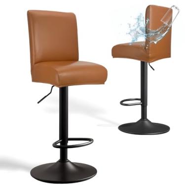 Imagem de Capas de banco de bar de couro PU com encosto, pacote com 2 capas de cadeira de bar elásticas à prova d'água, laváveis e confortáveis, capas de banco de bar com costas para decoração de pub/balcão