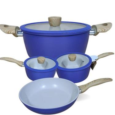 Imagem de Conjunto de Panelas Antiaderente Cerâmica 4 Peças Roxo - Jogo de Panel