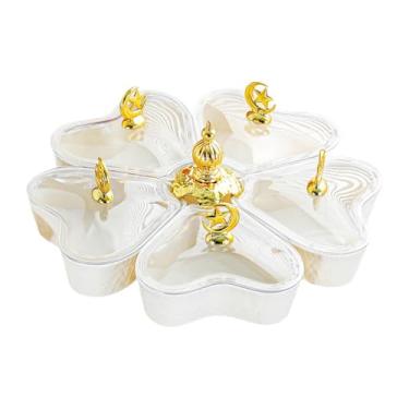 Imagem de IEUDNS Bandeja giratória dividida para servir aperitivos, tigela para lanches, multifuncional, com 5 compartimentos em formato de coração, ideal para doces, Lua Estrela Branca