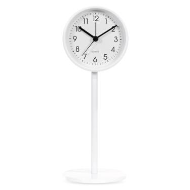 Imagem de QIYAODECO Despertador analógico de 8 cm, pequeno relógio de mesa retrô operado por bateria, relógio de mesa de metal deslizante com luz para decoração de sala de estar, quarto, cabeceira, prateleira