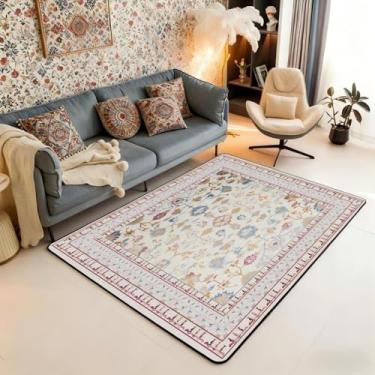 Imagem de Boho 12 x 18 cm Tapete floral vintage para sala de estar | Tapetes abstratos art déco para quarto, tapete retrô tribal estético oriental tapete interno