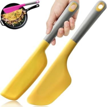 Imagem de Espátula de omelete larga, flipper de espátula de silicone, espátula resistente ao calor para omelete de cozinha, crepes de panqueca, roxo (amarelo)