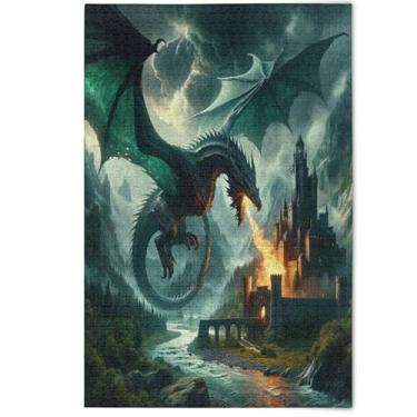 Imagem de Quebra-cabeça adulto 500 peças arte de paisagem dragão verde paisagem legal quebra-cabeças família amantes presentes, 500 peças, 52 x 37,8 cm