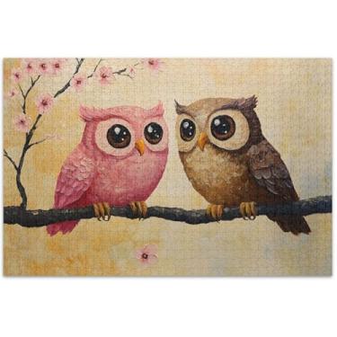 Imagem de Quebra-cabeça personalizado coruja amor pássaros 500 peças adultos pintura animal quebra-cabeça duro elefante branco presentes de festa, 51 x 37 centímetros