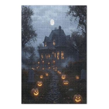 Imagem de Quebra-cabeça Haunted House Pumpkin Path 1000 peças para adultos, família com letras nas costas