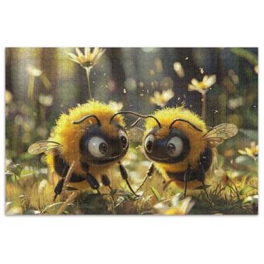 Imagem de Quebra-cabeça de abelhas fofas de desenho animado para adultos 1000 peças arte de flores engraçadas quebra-cabeças duros presentes de elefante branco engraçados