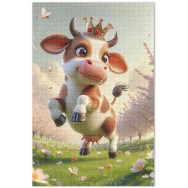 Imagem de Quebra-cabeça para adultos com estampa de vaca feliz 1000 peças, presentes de festa de elefante branco, quebra-cabeça colorido, pintura de decoração, 75 x 40 cm
