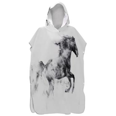Imagem de Joisal Roupão reutilizável para trocar poncho de surfe para praia Adul toalha floral cavalo selvagem preto branco ponchos femininos com capuz