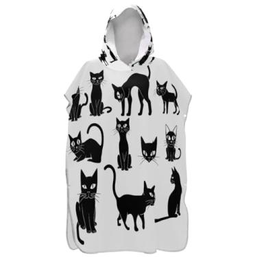 Imagem de Joisal Poncho de surfe trocador de roupão para adultos praia banho com capuz toalhas vestíveis gatos pretos fofos gatinhos homens mulheres poncho com capuz