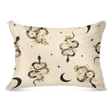 Imagem de Capas de almofada de flanela de flores de cobra douradas pretas decorativas para travesseiro padrão Queen King Capas de travesseiro de cama fofas extra macias, tamanho king, 50,8 cm x 101,6 cm