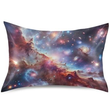Imagem de Capa de almofada de cetim com galáxia de nebulosa estrelada King Queen Standard Slip Cute Cooling Pillow Covers Comfy Soft Bedding, tamanho padrão, 66 cm x 50 cm