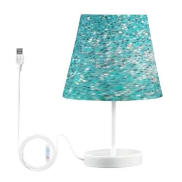 Imagem de Joisal Luminária de cabeceira pequena brilhante azul brilhante com abajur de linho, mesa de cozinha, bancada, decoração de dormitório universitário