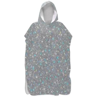 Imagem de Joisal Poncho de surf para adultos trocador com capuz toalha de praia estampado plus size homens mulheres poncho com capuz estrelas prateadas
